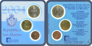 2004 €1, 10-CENT, & 1-CENT REPUBBLICA DI SAN MARINO 3-COIN SET