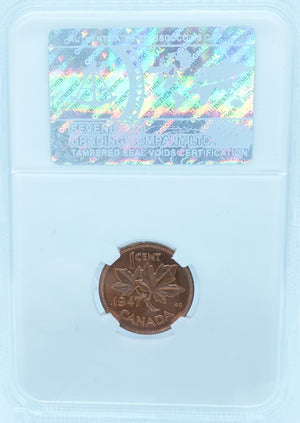 1947 1 CENT CANADA BL7 – BLUNT “7” – MS 65 – GRADED (347-015)