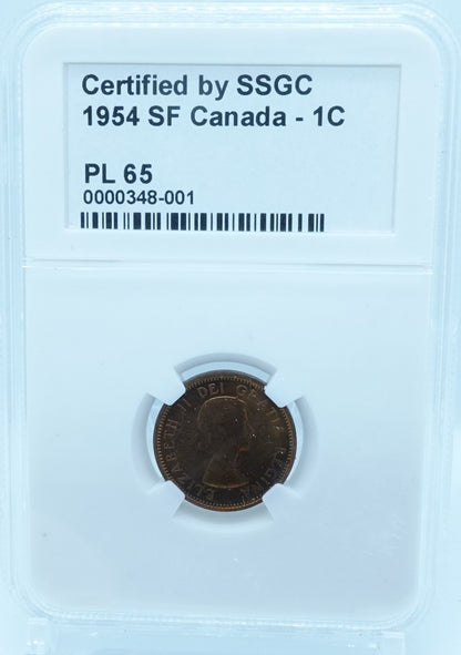 1954 1 CENT CANADA SF – PL 65 – GRADED (348-001)