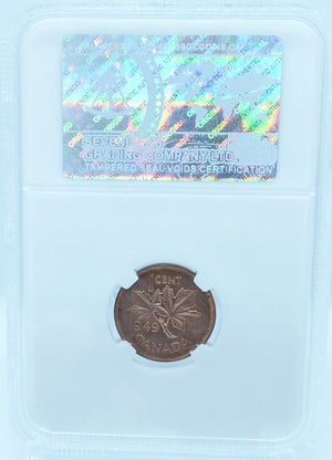 1949 1 CENT CANADA ABLD “A” POINTS BETWEEN LARGE DENTICLE – MS 64 – GRADED (348-002)