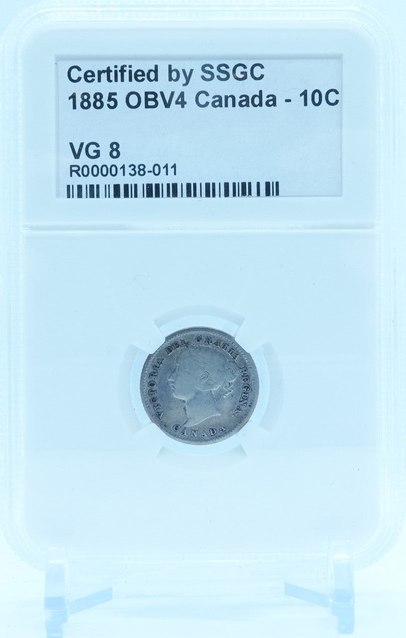 1885 10 CENT CANADA OBV4 – VG 8 – GRADED