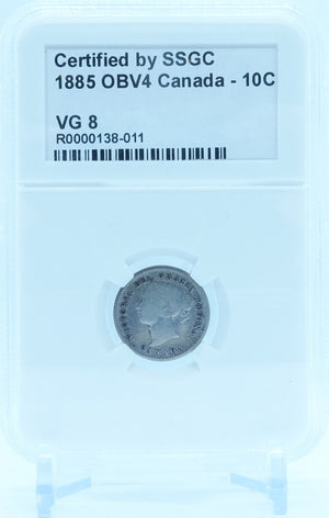 1885 10 CENT CANADA OBV4 – VG 8 – GRADED