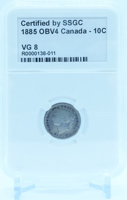 1885 10 CENT CANADA OBV4 – VG 8 – GRADED
