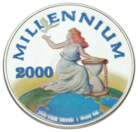 2000 1oz $20 REPUBLIC OF LIBERIA : "THE MILLENNIUM" FINE SILVER COIN