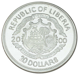 2000 1oz $20 REPUBLIC OF LIBERIA : "THE MILLENNIUM" FINE SILVER COIN