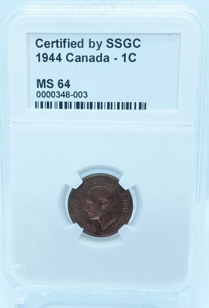 1944 1 CENT CANADA – MS 64 – GRADED (348-003)