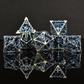BEHOLDER'S GATES HOLLOW METAL DICE SET - (LIGHT) BLUE AND SILVER