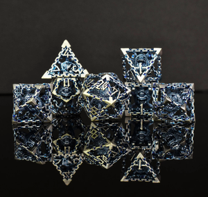 BEHOLDER'S GATES HOLLOW METAL DICE SET - (LIGHT) BLUE AND SILVER