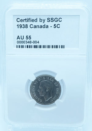 1938 5 CENT CANADA – AU 55 – GRADED (348-004)