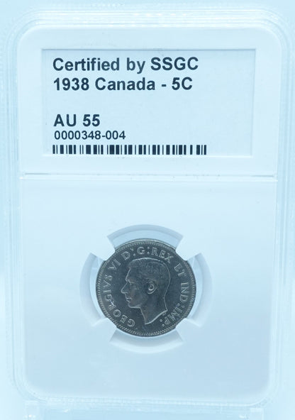1938 5 CENT CANADA – AU 55 – GRADED (348-004)