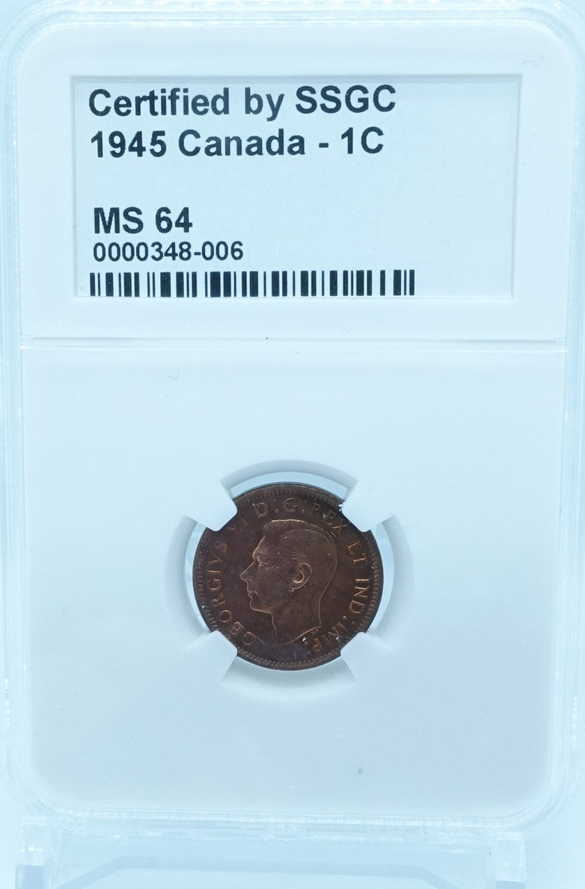 1945 1 CENT CANADA – MS 64 – GRADED (348-006)