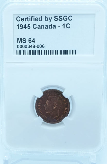 1945 1 CENT CANADA – MS 64 – GRADED (348-006)
