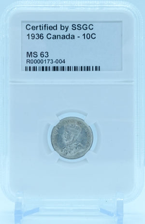 1936 10 CENT CANADA – MS 63 - GRADED