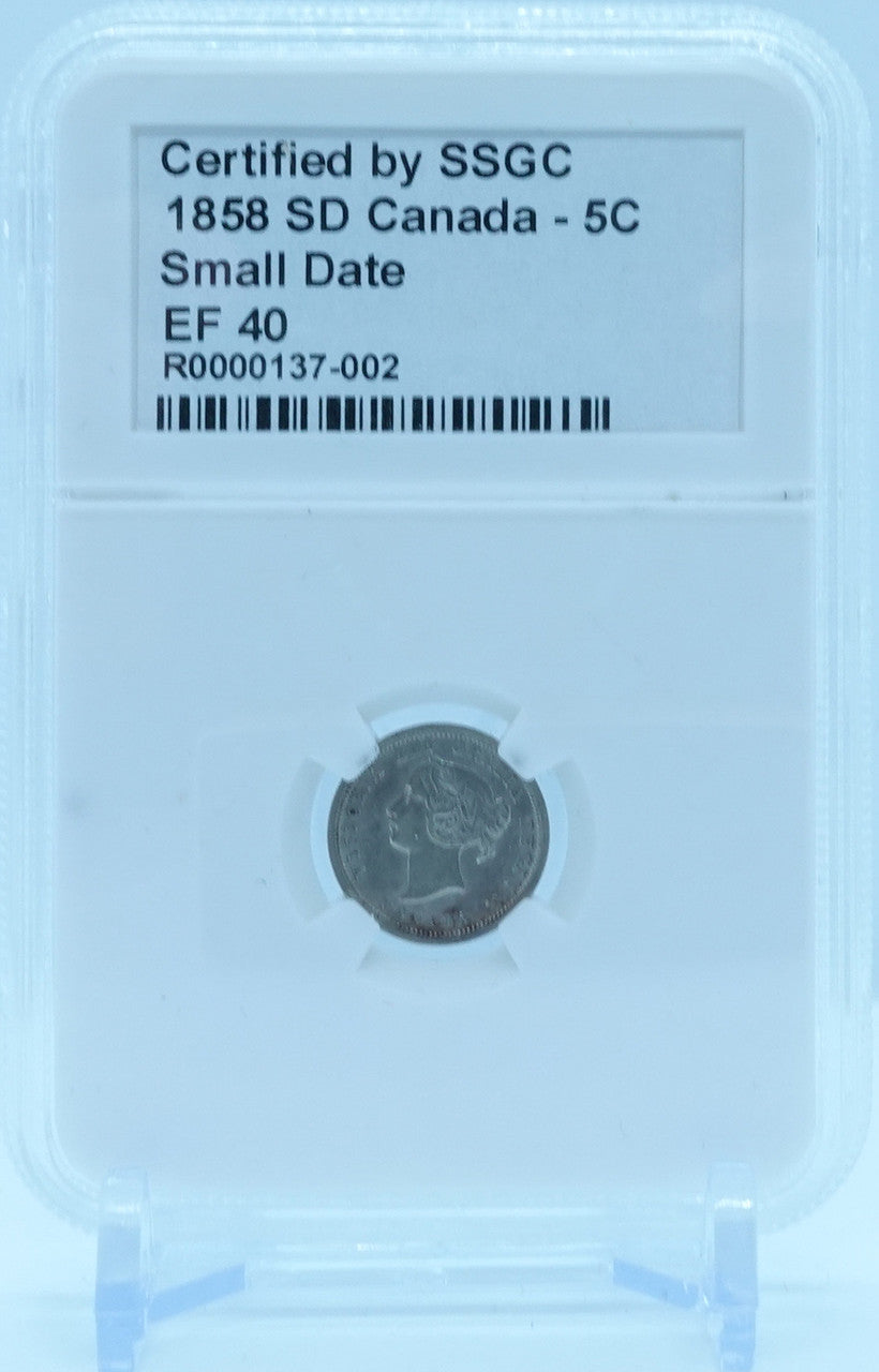 1858 5 CENT SD CANADA SMALL DATE – EF 40 - GRADED