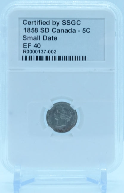 1858 5 CENT SD CANADA SMALL DATE – EF 40 - GRADED