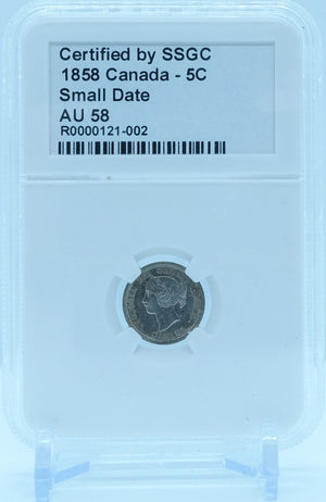 1858 5 CENT CANADA SMALL DATE – AU 58 - GRADED