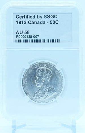 1913 50 CENT CANADA – AU 58 – GRADED