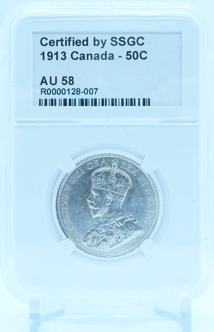 1913 50 CENT CANADA – AU 58 – GRADED