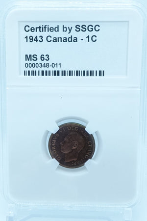 1943 1 CENT CANADA – MS 63 – GRADED (348-011)