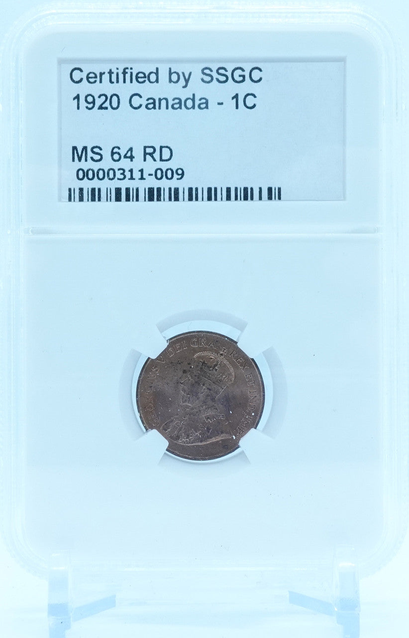 1920 1 CENT CANADA – MS 64 RD – GRADED