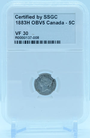 1883H 5 CENT OBV5 CANADA – VF30 - GRADED