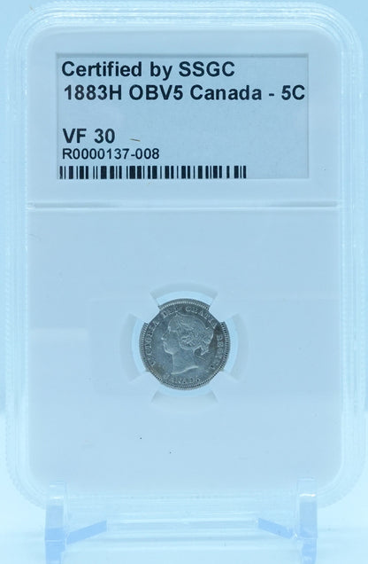 1883H 5 CENT OBV5 CANADA – VF30 - GRADED