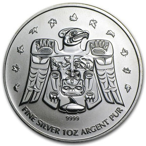 E-TRANSFER ONLY - 1oz. 2009 $5 CANADIAN TOTEM POLE OLYMPIC SILVER MAPLE LEAF