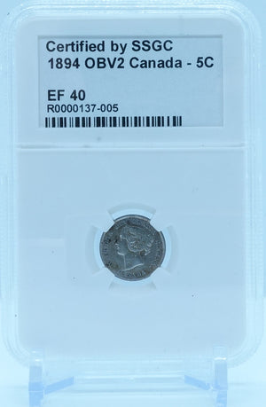 1894 5 CENT OBV2 CANADA – EF 40 - GRADED