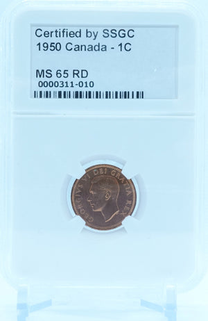 1950 1 CENT CANADA – MS 65 RD – GRADED
