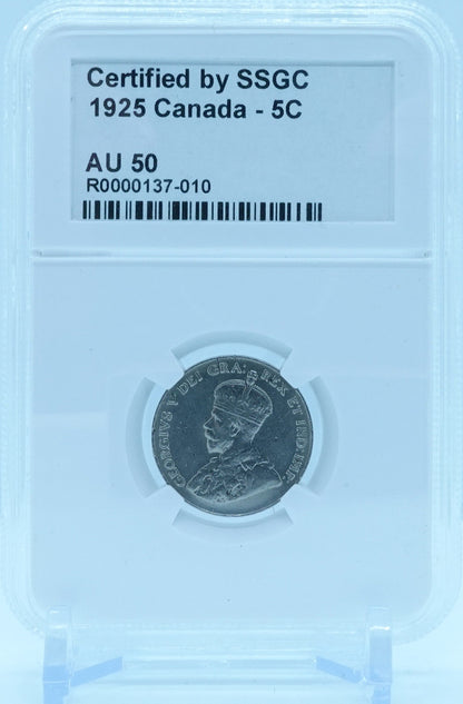 1925 5 CENT CANADA – AU 50 - GRADED