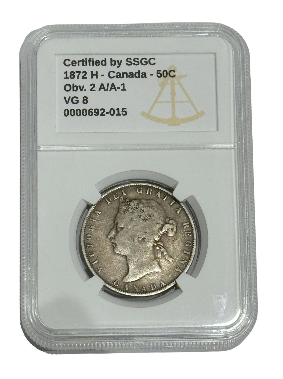 1872H 50 CENT CANADA OBV2 A/A-1 – VG 8 – GRADED (350-013)