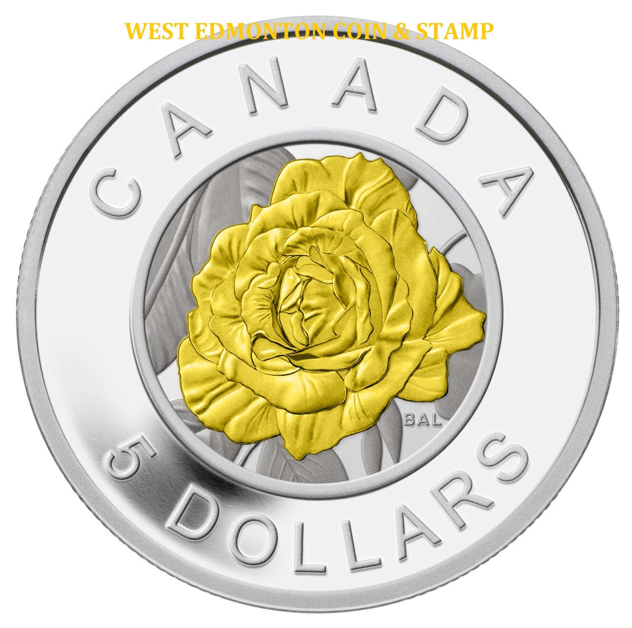 2014 1/4oz $5 FLOWERS IN CANADA ROSE FINE SILVER COIN
