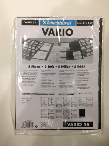 VARIO BLACK STAMP STOCKPAGES - FIVE SHEETS - FIVE STRIPS