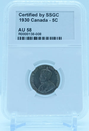 1930 5 CENT CANADA – AU 58 - GRADED