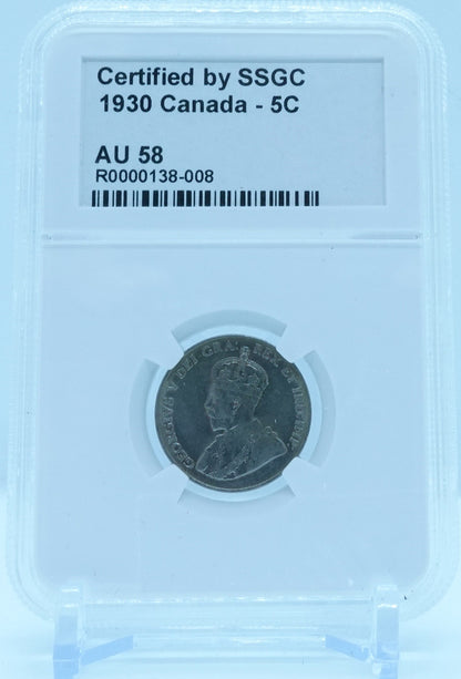 1930 5 CENT CANADA – AU 58 - GRADED
