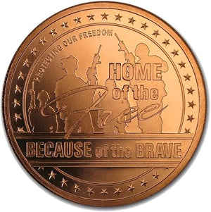 1oz HOME OF THE FREE BECAUSE OF THE BRAVE ARMED FORCED TRIBUTE COPPER ROUND