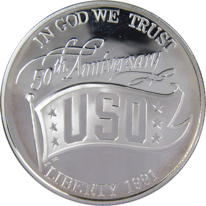 SALE - 1991 $1 THE USO 50TH ANNIVERSARY COMMEMORATIVE COIN (SILVER PROOF)
