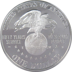 SALE - 1991 $1 THE USO 50TH ANNIVERSARY COMMEMORATIVE COIN (SILVER PROOF)