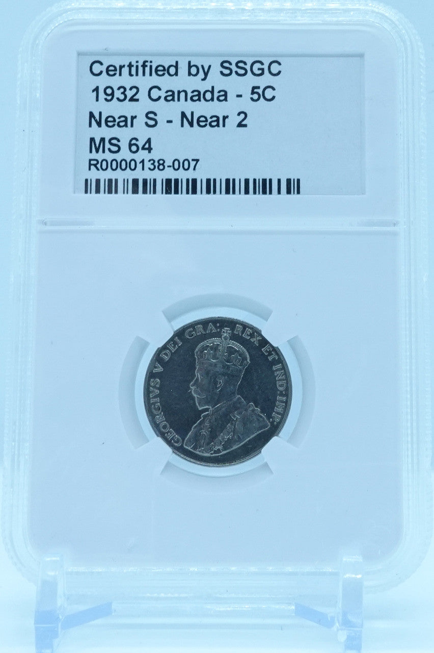 1932 5 CENT CANADA NEAR S – NEAR 2 – MS 64 - GRADED