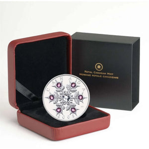 2008 1oz $20 CRYSTAL SWAROVSKI AMETHYST SNOWFLAKE FINE SILVER COIN