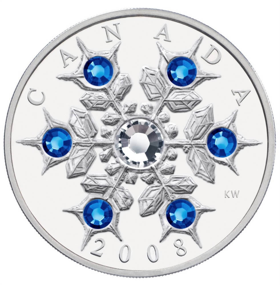 2008 1oz $20 CRYSTAL SWAROVSKI SAPPHIRE SNOWFLAKE FINE SILVER COIN