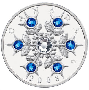 2008 1oz $20 CRYSTAL SWAROVSKI SAPPHIRE SNOWFLAKE FINE SILVER COIN