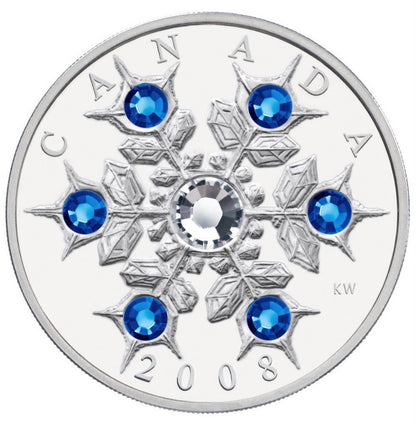 2008 1oz $20 CRYSTAL SWAROVSKI SAPPHIRE SNOWFLAKE FINE SILVER COIN