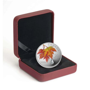2009 1oz $20 AUTUMN SHOWERS CRYSTAL RAINDROP FINE SILVER COIN