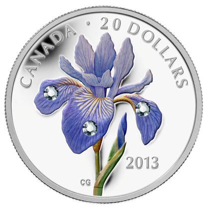 2013 1oz $20 BLUE FLAG IRIS FINE SILVER COIN