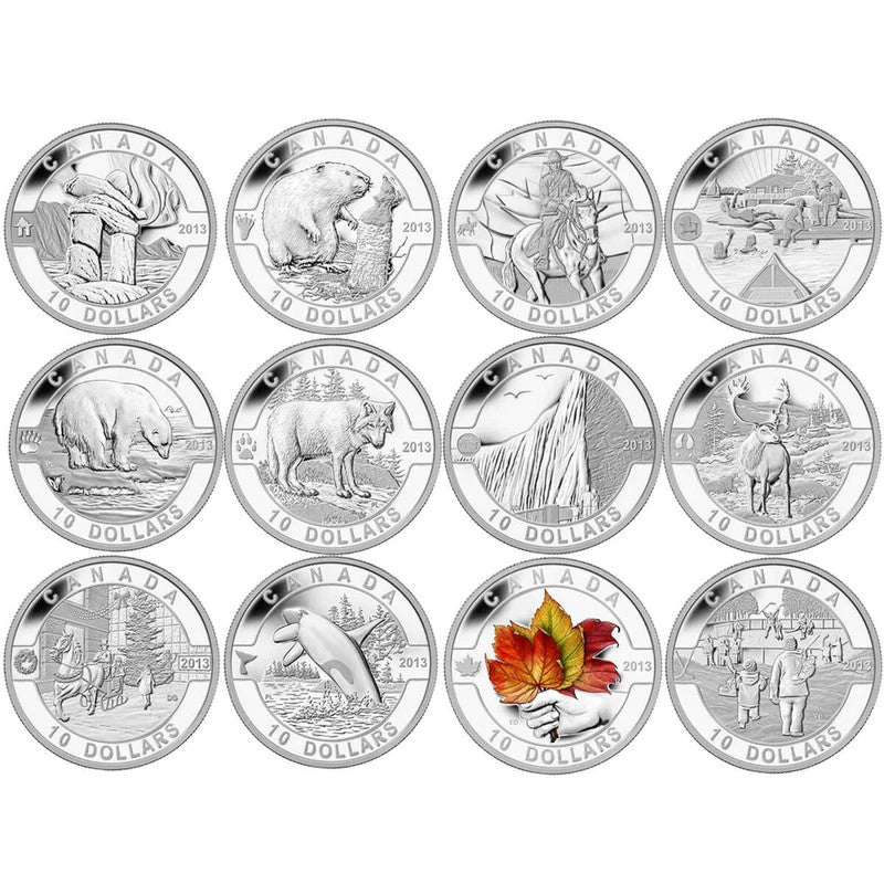 2013 $10 O CANADA FULL 12 COIN SERIES: SILVER COINS WITH WOODEN BOX (6oz total)