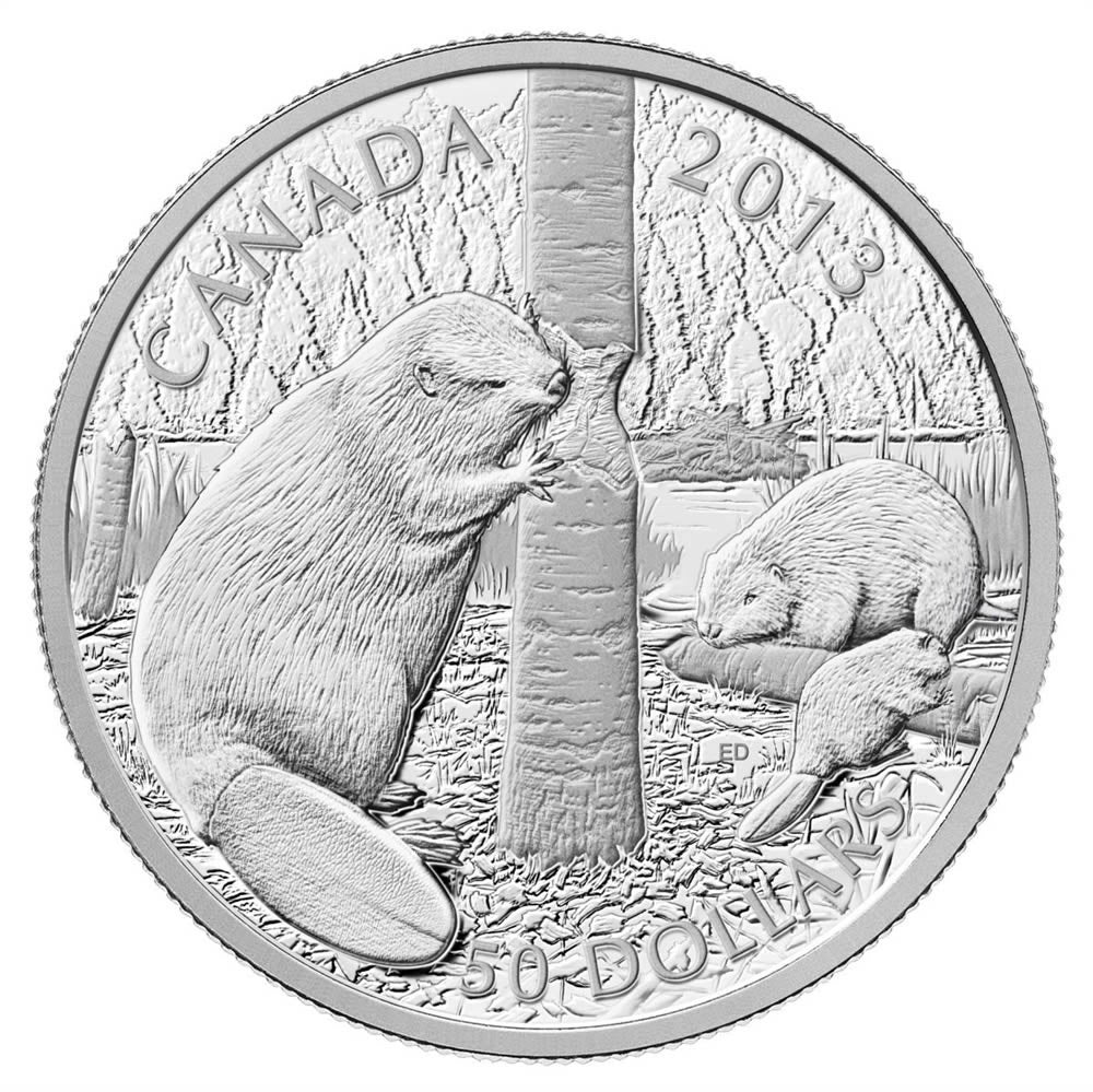 2013 $50 5oz THE BEAVER FINE SILVER COIN