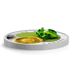 2014 1oz $20 WATER-LILY AND VENETIAN GLASS LEOPARD FROG FINE SILVER COIN