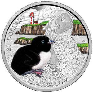 2014 1oz $20 THE ATLANTIC PUFFIN - STAMP AND COIN SET (TONED)