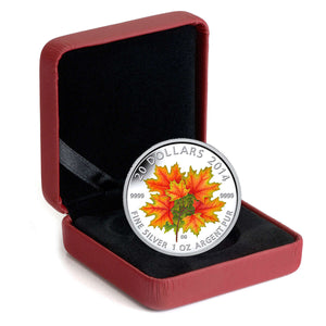 2014 1oz $20 PURE SILVER GLOW IN THE DARK COIN - MAPLE LEAVES